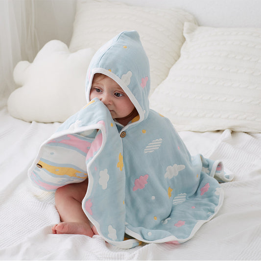 Wholesale EXW Prices Baby Hooded Cape Cotton Muslin Poncho Infant Cloak Summer Windproof Toddler Cape with Detachable Bib Supplier