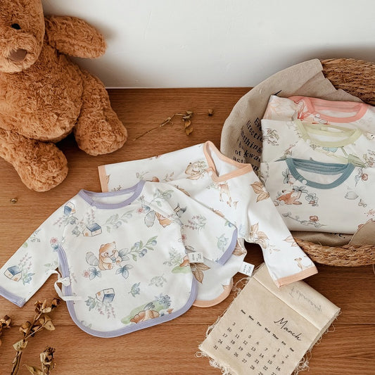 Großhandel EXW Preise Baby Baumwoll-Kimono-Oberteil Neugeborenen Seitenbinde-Hemd Säugling Langarm OEM