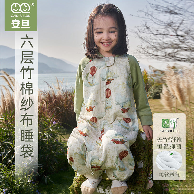 Infant and toddler four- or six-layer bamboo cotton gauze children's sleeping bag, spring and autumn style, anti-kick blanket for older children, all-season baby sleeping bag