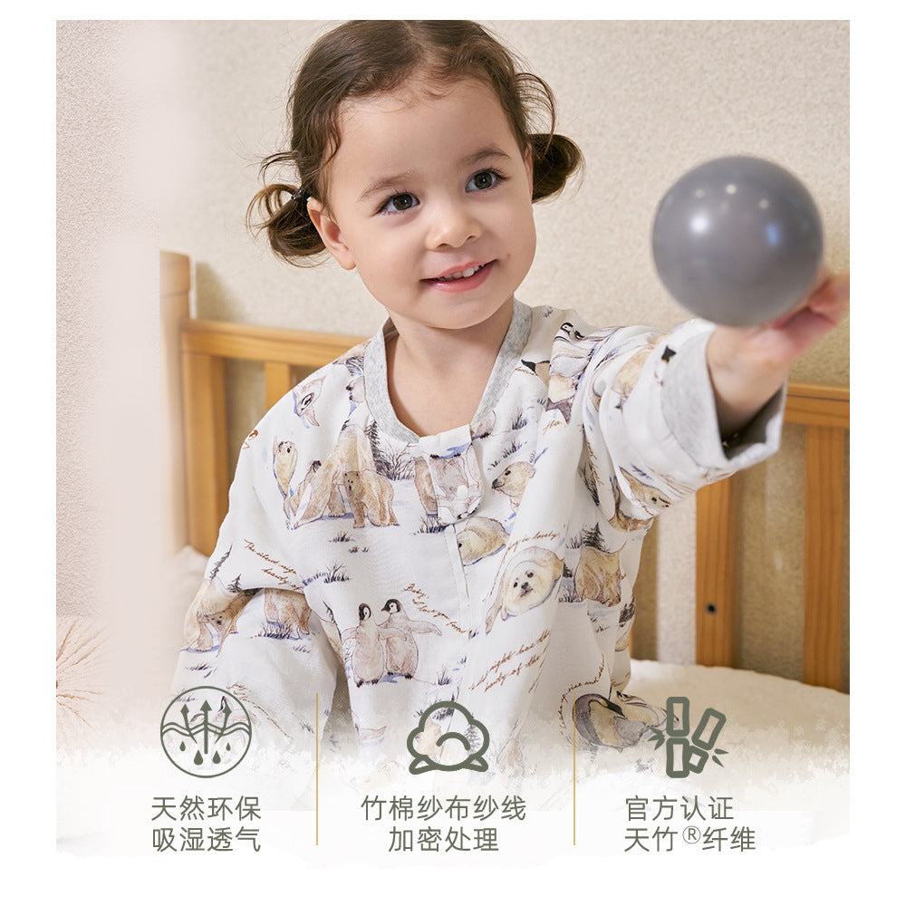 Infant and toddler four- or six-layer bamboo cotton gauze children's sleeping bag, spring and autumn style, anti-kick blanket for older children, all-season baby sleeping bag