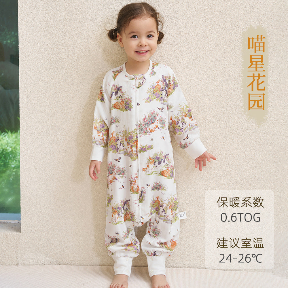 Infant and toddler four- or six-layer bamboo cotton gauze children's sleeping bag, spring and autumn style, anti-kick blanket for older children, all-season baby sleeping bag