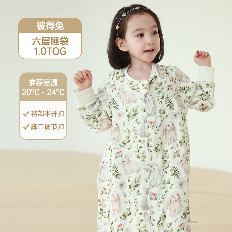 Infant and toddler four- or six-layer bamboo cotton gauze children's sleeping bag, spring and autumn style, anti-kick blanket for older children, all-season baby sleeping bag