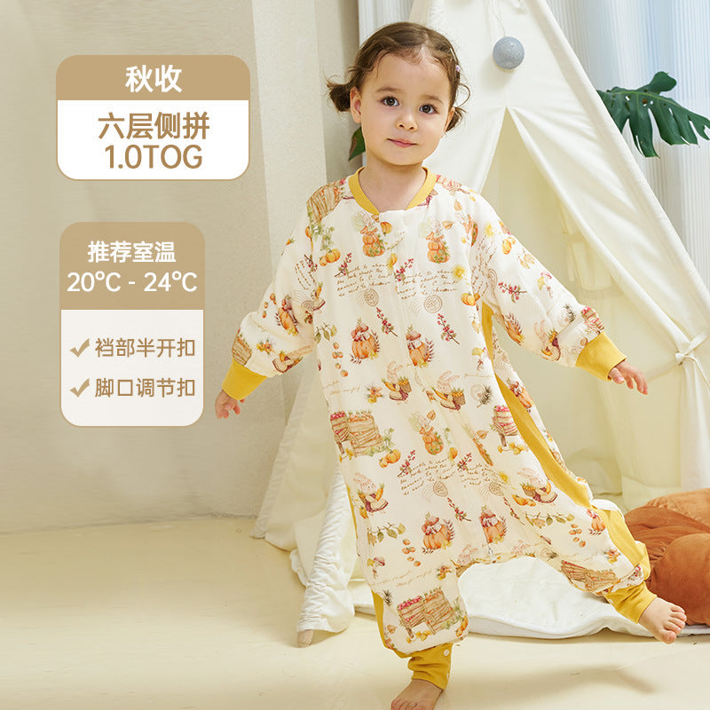 Infant and toddler four- or six-layer bamboo cotton gauze children's sleeping bag, spring and autumn style, anti-kick blanket for older children, all-season baby sleeping bag
