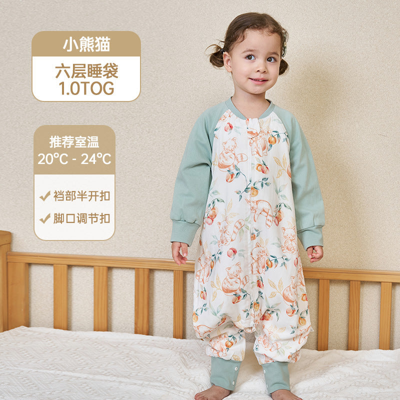 Infant and toddler four- or six-layer bamboo cotton gauze children's sleeping bag, spring and autumn style, anti-kick blanket for older children, all-season baby sleeping bag