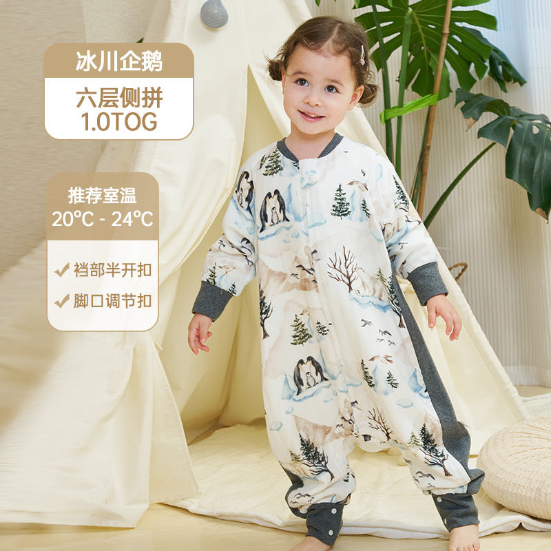 Infant and toddler four- or six-layer bamboo cotton gauze children's sleeping bag, spring and autumn style, anti-kick blanket for older children, all-season baby sleeping bag