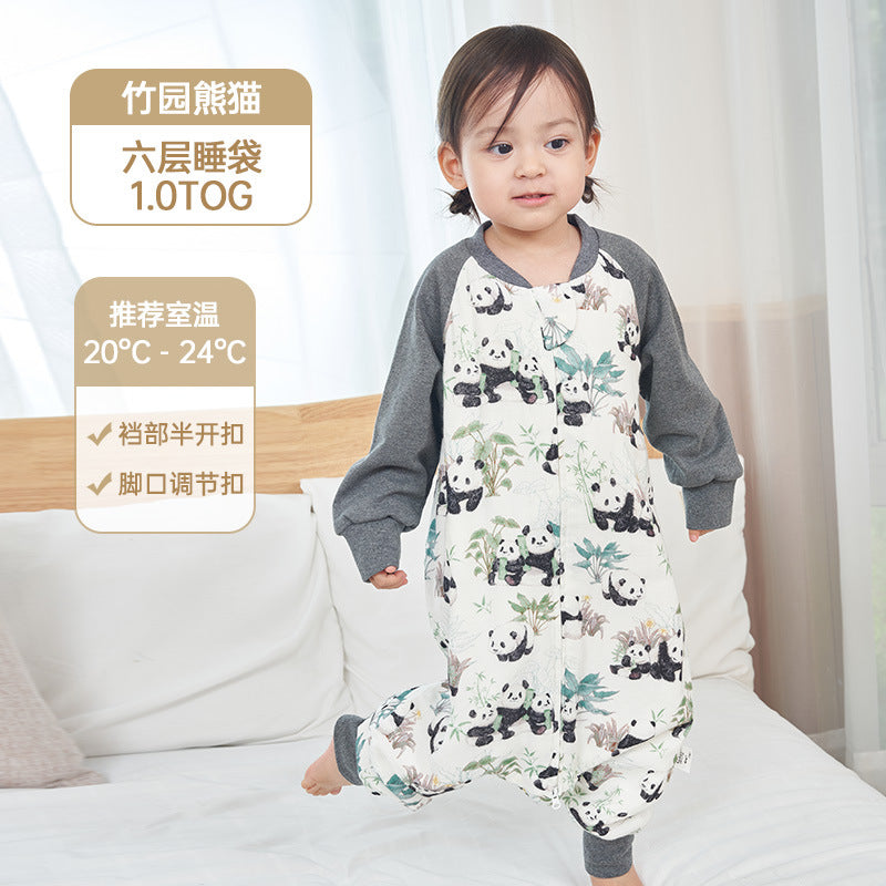 Infant and toddler four- or six-layer bamboo cotton gauze children's sleeping bag, spring and autumn style, anti-kick blanket for older children, all-season baby sleeping bag