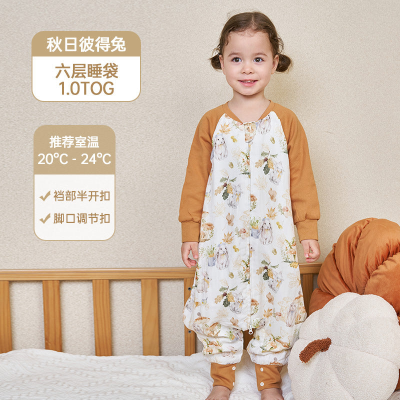 Infant and toddler four- or six-layer bamboo cotton gauze children's sleeping bag, spring and autumn style, anti-kick blanket for older children, all-season baby sleeping bag