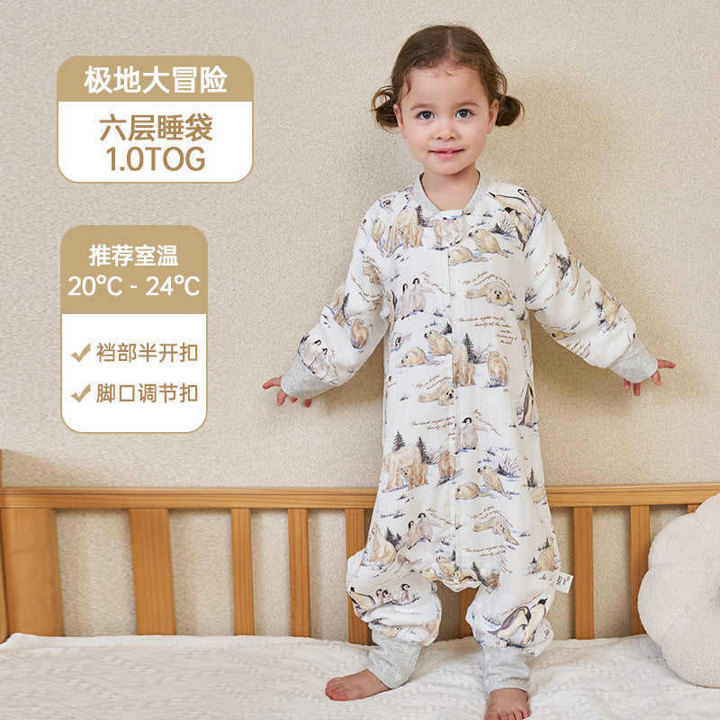 Infant and toddler four- or six-layer bamboo cotton gauze children's sleeping bag, spring and autumn style, anti-kick blanket for older children, all-season baby sleeping bag
