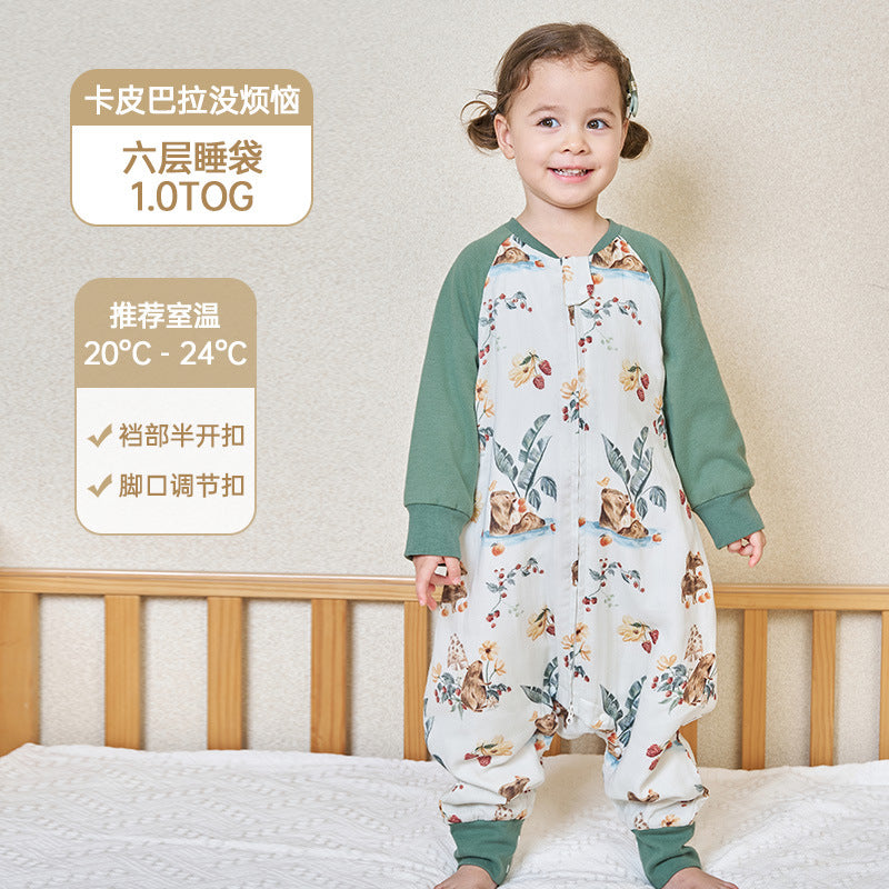 Infant and toddler four- or six-layer bamboo cotton gauze children's sleeping bag, spring and autumn style, anti-kick blanket for older children, all-season baby sleeping bag