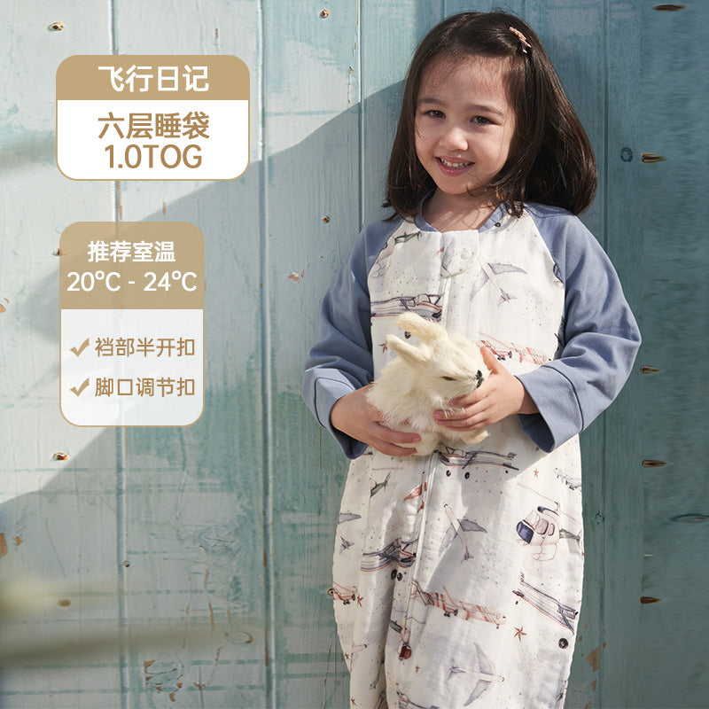Infant and toddler four- or six-layer bamboo cotton gauze children's sleeping bag, spring and autumn style, anti-kick blanket for older children, all-season baby sleeping bag