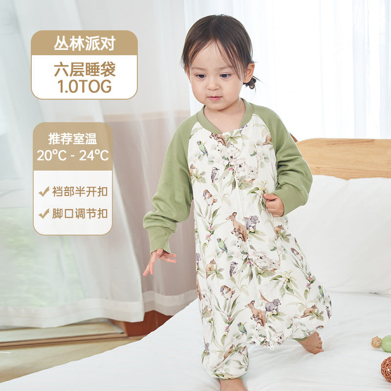 Infant and toddler four- or six-layer bamboo cotton gauze children's sleeping bag, spring and autumn style, anti-kick blanket for older children, all-season baby sleeping bag