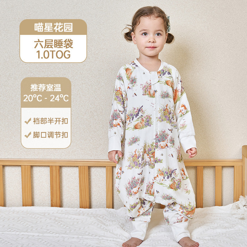 Infant and toddler four- or six-layer bamboo cotton gauze children's sleeping bag, spring and autumn style, anti-kick blanket for older children, all-season baby sleeping bag