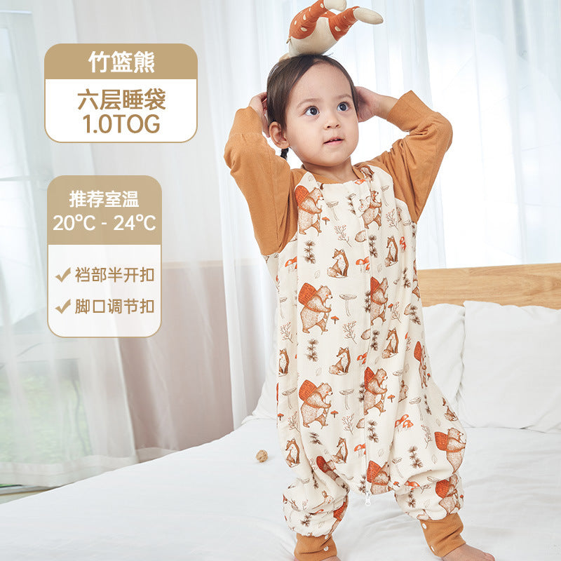 Infant and toddler four- or six-layer bamboo cotton gauze children's sleeping bag, spring and autumn style, anti-kick blanket for older children, all-season baby sleeping bag