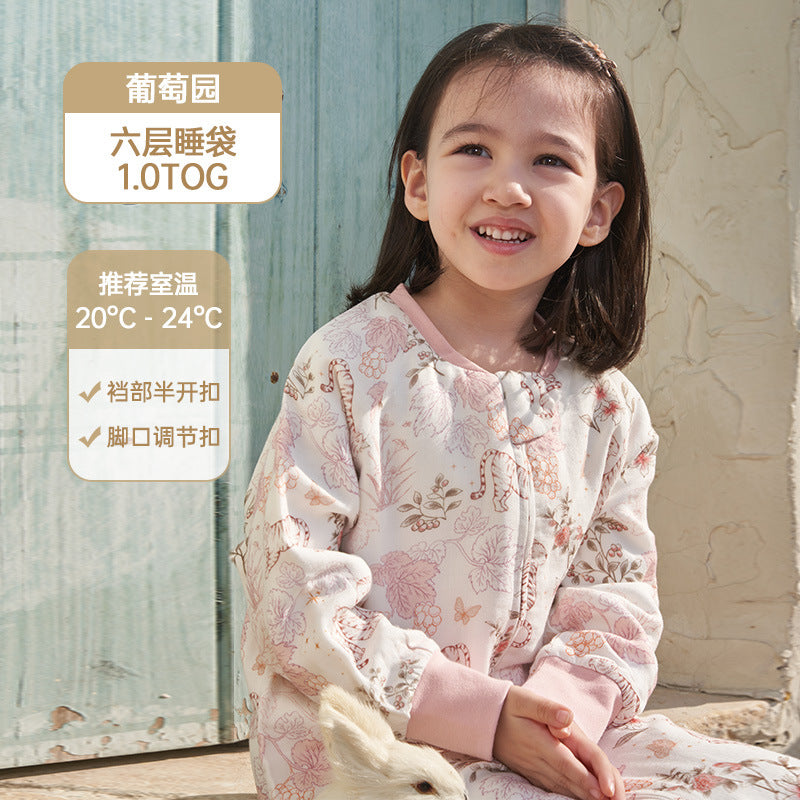 Infant and toddler four- or six-layer bamboo cotton gauze children's sleeping bag, spring and autumn style, anti-kick blanket for older children, all-season baby sleeping bag