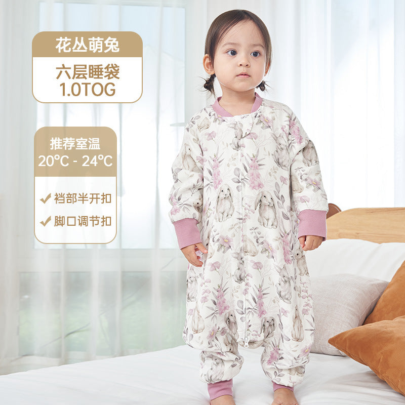 Infant and toddler four- or six-layer bamboo cotton gauze children's sleeping bag, spring and autumn style, anti-kick blanket for older children, all-season baby sleeping bag