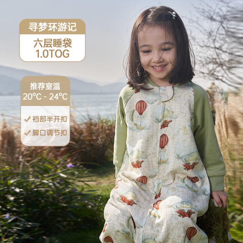 Infant and toddler four- or six-layer bamboo cotton gauze children's sleeping bag, spring and autumn style, anti-kick blanket for older children, all-season baby sleeping bag