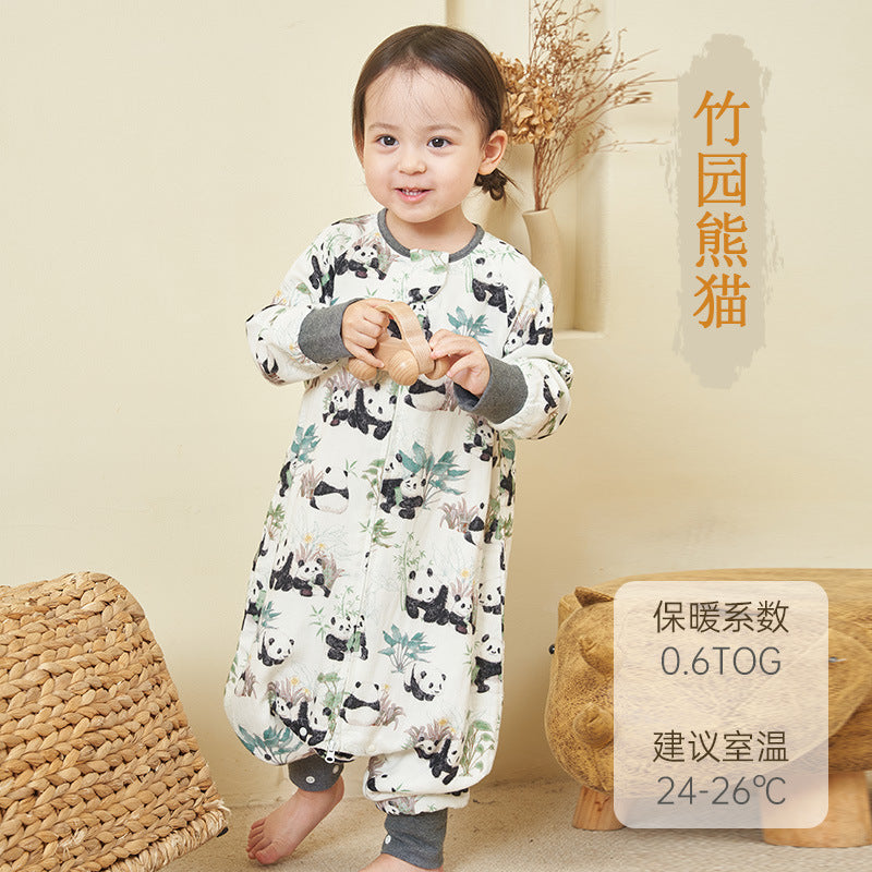 Infant and toddler four- or six-layer bamboo cotton gauze children's sleeping bag, spring and autumn style, anti-kick blanket for older children, all-season baby sleeping bag