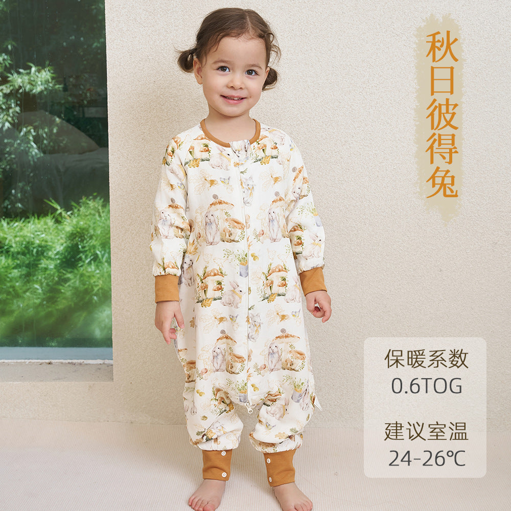 Infant and toddler four- or six-layer bamboo cotton gauze children's sleeping bag, spring and autumn style, anti-kick blanket for older children, all-season baby sleeping bag