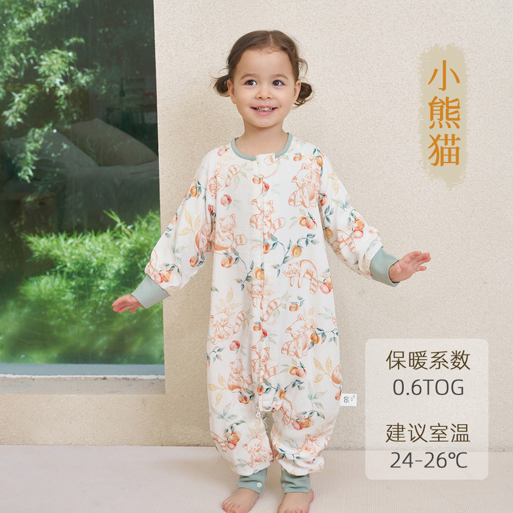 Infant and toddler four- or six-layer bamboo cotton gauze children's sleeping bag, spring and autumn style, anti-kick blanket for older children, all-season baby sleeping bag