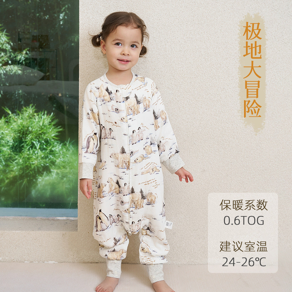 Infant and toddler four- or six-layer bamboo cotton gauze children's sleeping bag, spring and autumn style, anti-kick blanket for older children, all-season baby sleeping bag