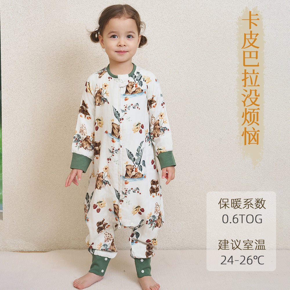 Infant and toddler four- or six-layer bamboo cotton gauze children's sleeping bag, spring and autumn style, anti-kick blanket for older children, all-season baby sleeping bag